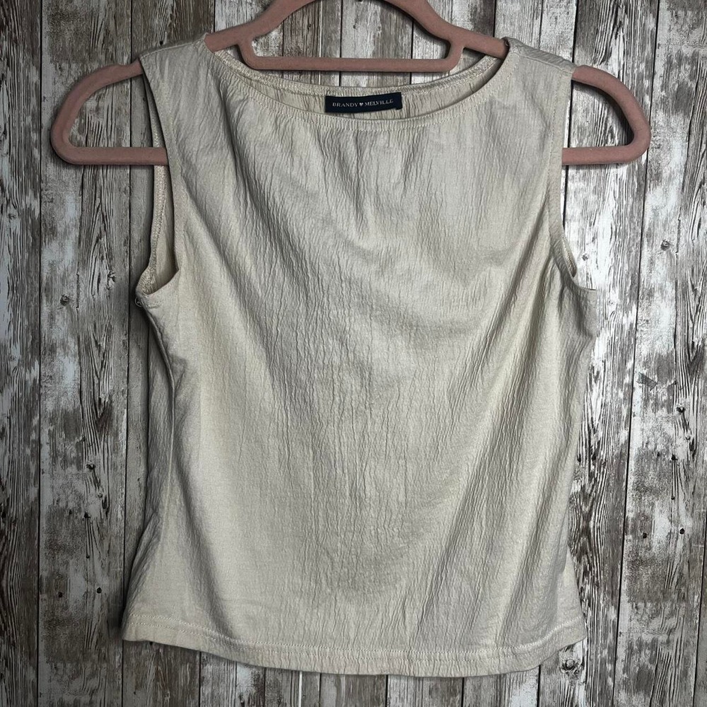 Cream Brandy Melville Tank with Wrinkle Texture One Size - Picture 4 of 6